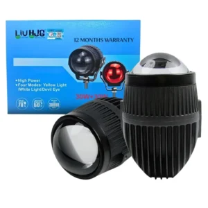 LIU HJG Super Bright Lens Projector Fog Light 60W Yellow/White with Devil Eye DRL | Dual Beam Waterproof Lamp for Bike & Car | Universal Fit (9V-36V, Heavy Duty, Long Life, Pack of 2)