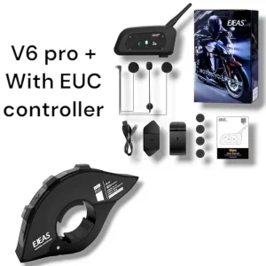 EJEAS V6 Pro+ Intercom Bluetooth 5.1, 6 rider connectivity with EJEAS EUC_Motorcycle Handlebar Remote Controller