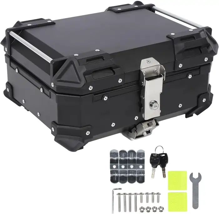 MT Racing 25L Motorcycle Top Case, Aluminum Alloy Rear Top Case 25L with Safety Lock, Universal Motorbike Luggage Carrier Box, Trunk Tour Tail Box for Helmet, Raincoat, Gloves, Clothes