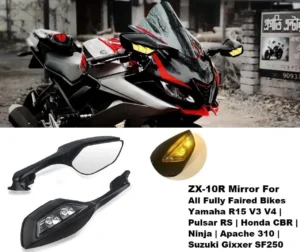 Adjustable Bike Mirror With Led Turn Light For Kawasaki Ninja Zx-10r Yamaha R15 V3/V4 Rearview Mirror (Black)