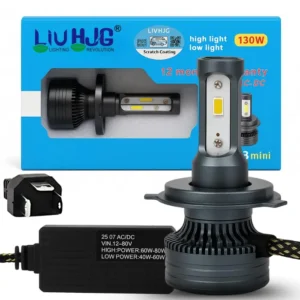 130W White LED High-Low Beam H4 Headlight Bulb for Bike & Car