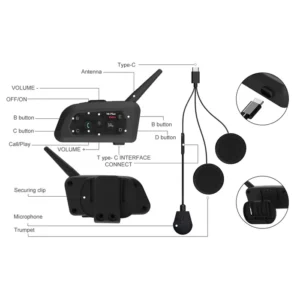 V6 Plus Intercom 6 Riders Connection BSDDP Helmet Bluetooth Intercom Type C